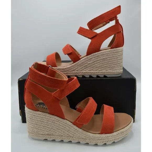 Sorel Womens Size 8.5 Cameron Multi Strap Wedge Signal Red Sandals